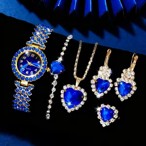 Valentine's Day Birthday Gift for Women Luxury Watch Jewelry Gift Box Set Heart-Shaped 6-Piece Set Bracelet Necklace Ring Elegant Fashion Accessories, Perfect Gift for Her