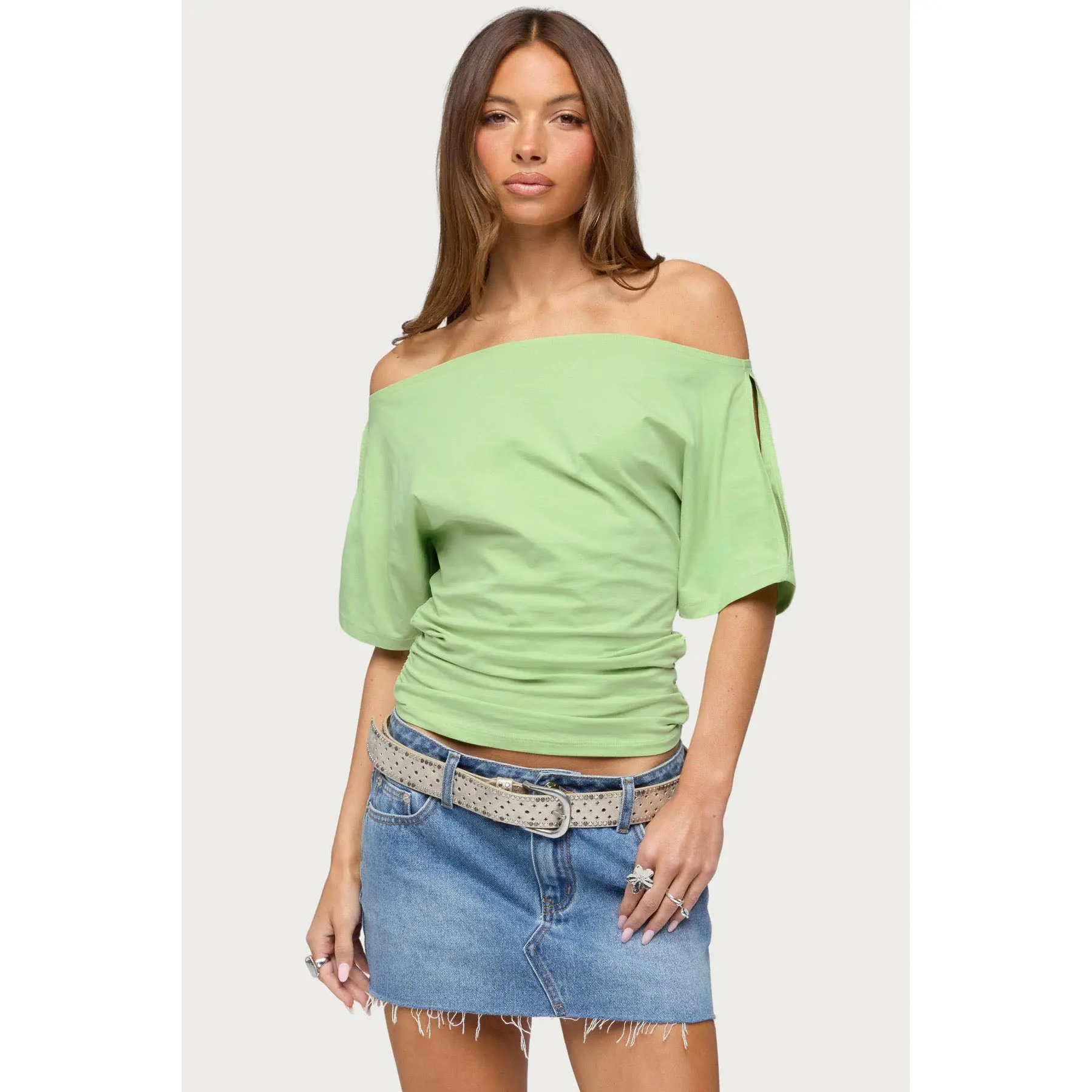 Feng Ruched Off Shoulder Cutout Top