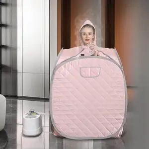 Portable Sauna Kit, one Person Full Body at Home Spa Hat Tent, Include 2L Steamer with Remote Control for Detox US Plug- Pink
