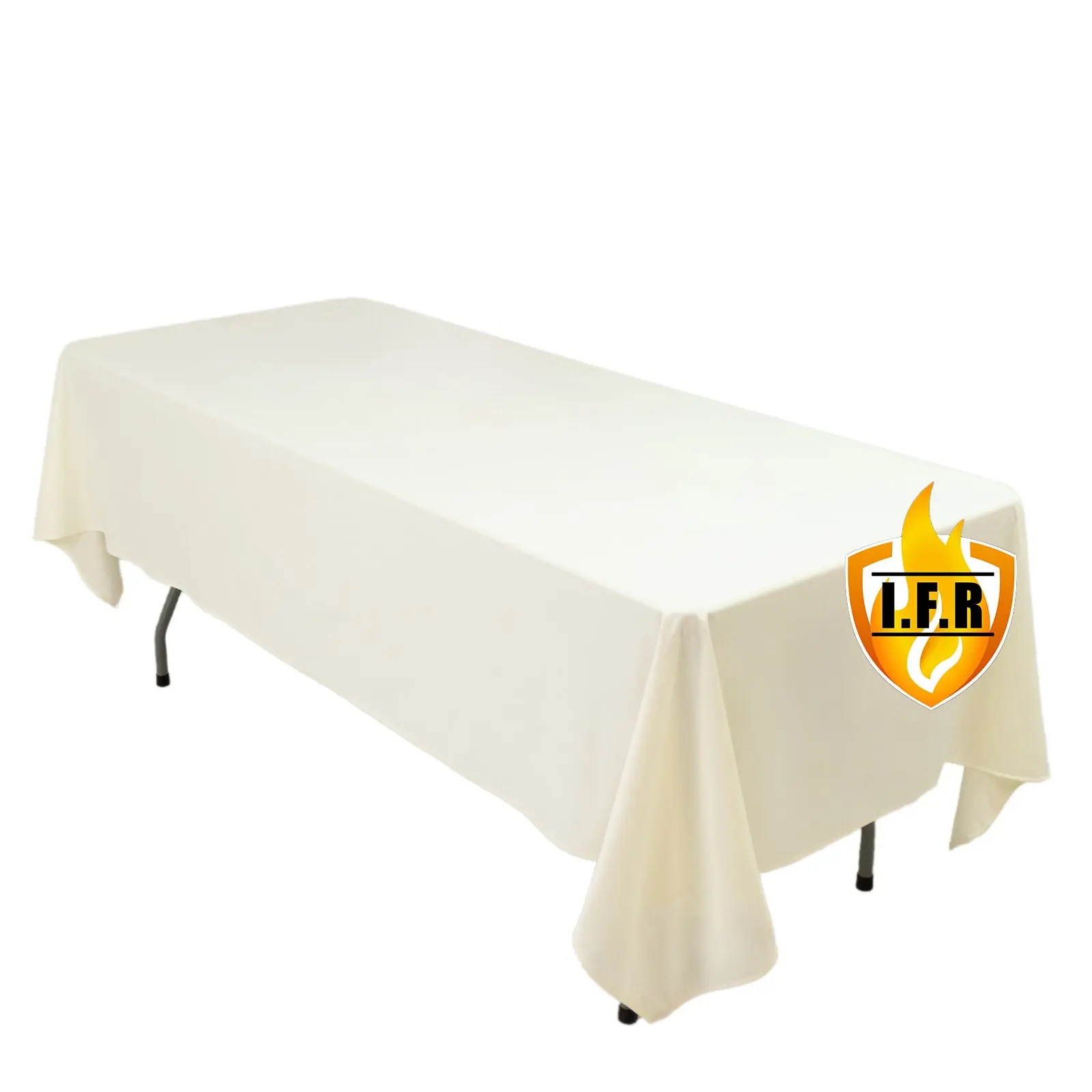 Ivory Fire Retardant Scuba Tablecloth - 60"x102" Rectangle Polyester Cover, Wrinkle Free, Stain Resistant, Ideal for Outdoor Party Use, Food & Beverage