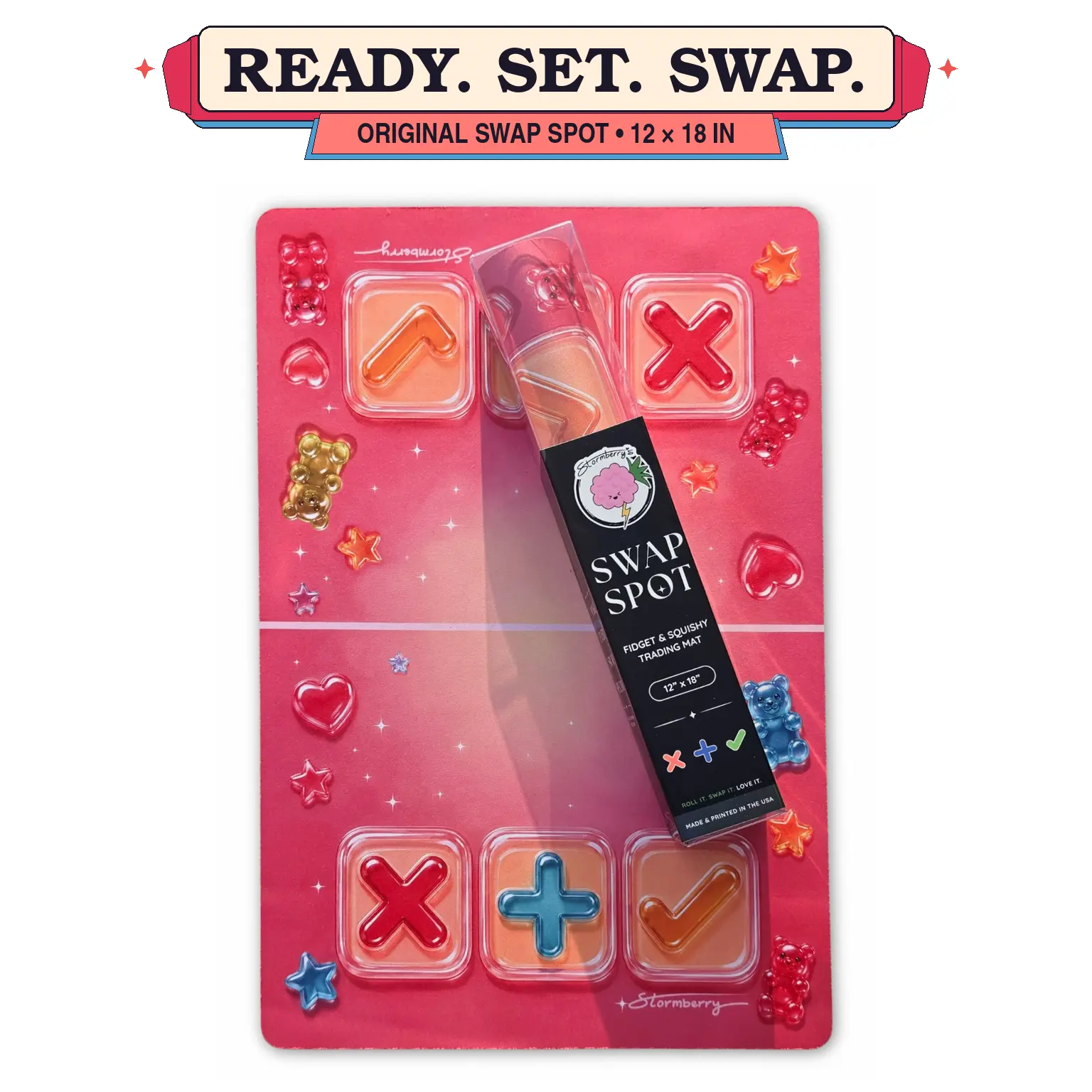 SWAP SPOT Gummy Gloss Fidget Trading Mat, 12x18 Kawaii Squishy Pad, Small Batch Glossy Gummy Bear Stress Relief Toy, Squishy Trading Accessory, Fidget Trading Not Fidgets
