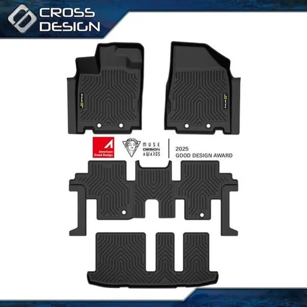 CROSSDESIGN 4pcs Buckle-Fixed Solid Plain Synthetic TPE Car Mat Set - All-Weather, Deep Groove Drainage, High-Temp Res., Easy-to-Clean Car Accessory for 14-20 Infiniti QX60