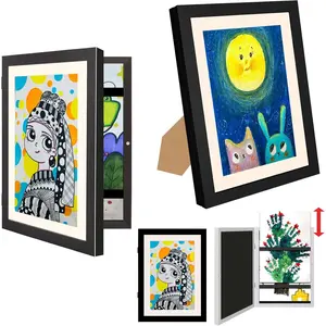 Kids Art Frame - 2 Pack A4 Artwork Display Kids Frames Front Opening Holds 50 - Changeable Picture Display 8.27x11.69 Mat and 6.1x9.6 With Mat - Frames with Easel Back(Black)