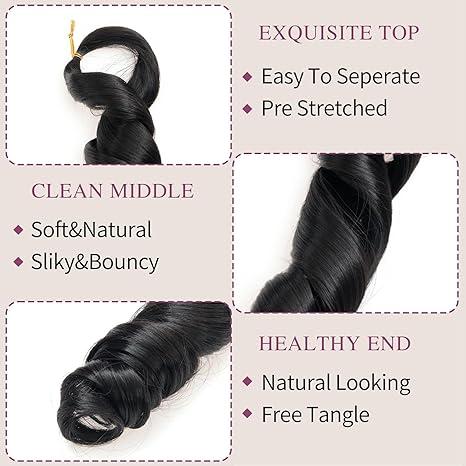 French Curly Braiding Hair 12Inch Loose Wavy 8 Packs #1B Black Bouncy Braiding Hair Extensions  Synthetic French Curl Crochet Hair Extensions for black women（8packs,12Inch)