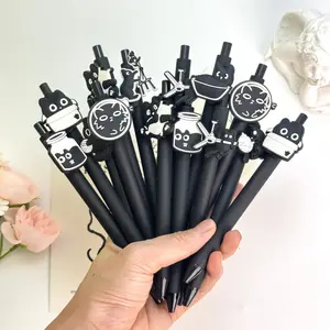 30/50Pcs high-value cool black cat press the neutral pen, press the core design, smooth and quick-drying without paper, special ballpoint pen for office exam brush questions (15/25 pens + 15/25 refills)