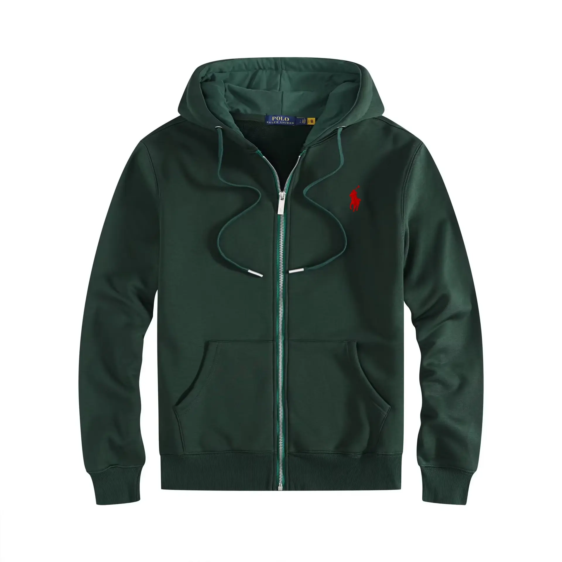 Zipper with dark green and red markings