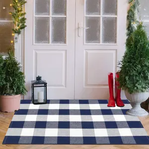 New Navy Blue & White Buffalo Plaid Outdoor Rug Doormat 27.5x43” Farmhouse Checkered Front Porch Rug
