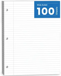 Loose Leaf Paper 100 Sheets Notebook Paper Binder Lined Paper Wide Ruled 8.5'' x 11'' Loose Leaf 3-Hole Punched Filler Writing Paper 3-Ring Binder Note Papers