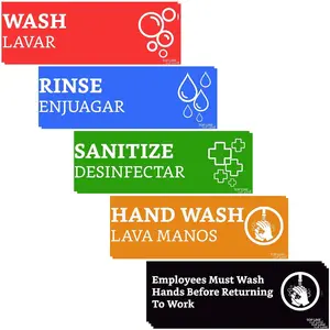 Wash Rinse Sanitize Sink Labels Signs with Wash Hands Sign (12 Labels - 2 FULL SETS 7.3 x 2.5 in) - Ideal for Restaurant Sinks, 3 Compartment Sink, Food Trucks, Commercial Kitchens & More