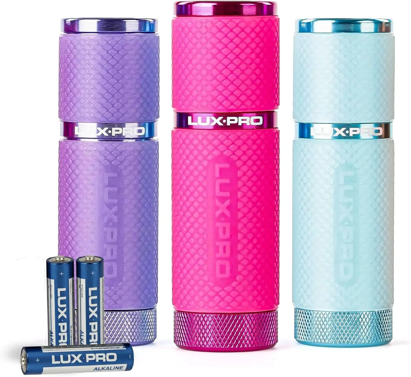 3 Pack Mini Flashlights - LP395 Gel Glow in Dark - Aluminum LED Flashlights with Maximum Brightness of 40 Lumens - IPX4 Water Resistant - 3 AAA Batteries Included - Pink, Purple, Teal
