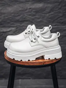 Men's Autumn Winter New Solid Color Simple Thick Sole Derby British Style Versatile Casual Height Increasing Wear-Resistant Big Head Shoes Footwear