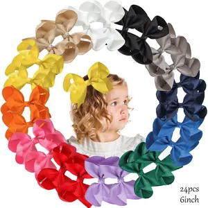 JoyBowie 24 - piece Set of 6 - inch Solid Color Hair Bows for Girls - Vibrant and Versatile Hair Accessories Exquisite girls' hairpin