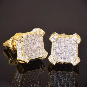 10MM Square Zircon Earring Gold silver Color  Men Women Screw Stud Earrings Hip Hop Jewelry Fashion Gift