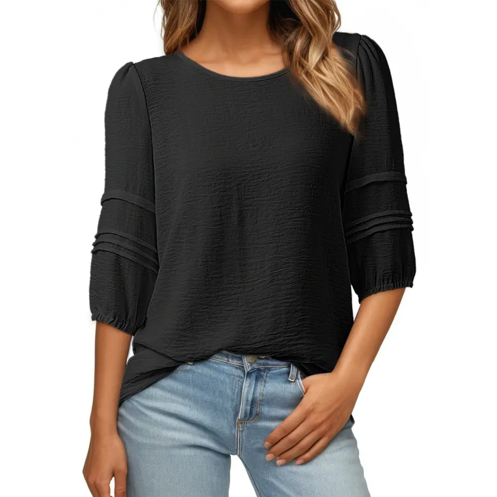 Dokotoo Blouses for Women Dressy Casual Crewneck 3/4 Length Sleeve Womens Tops Loose Business Work Shirts