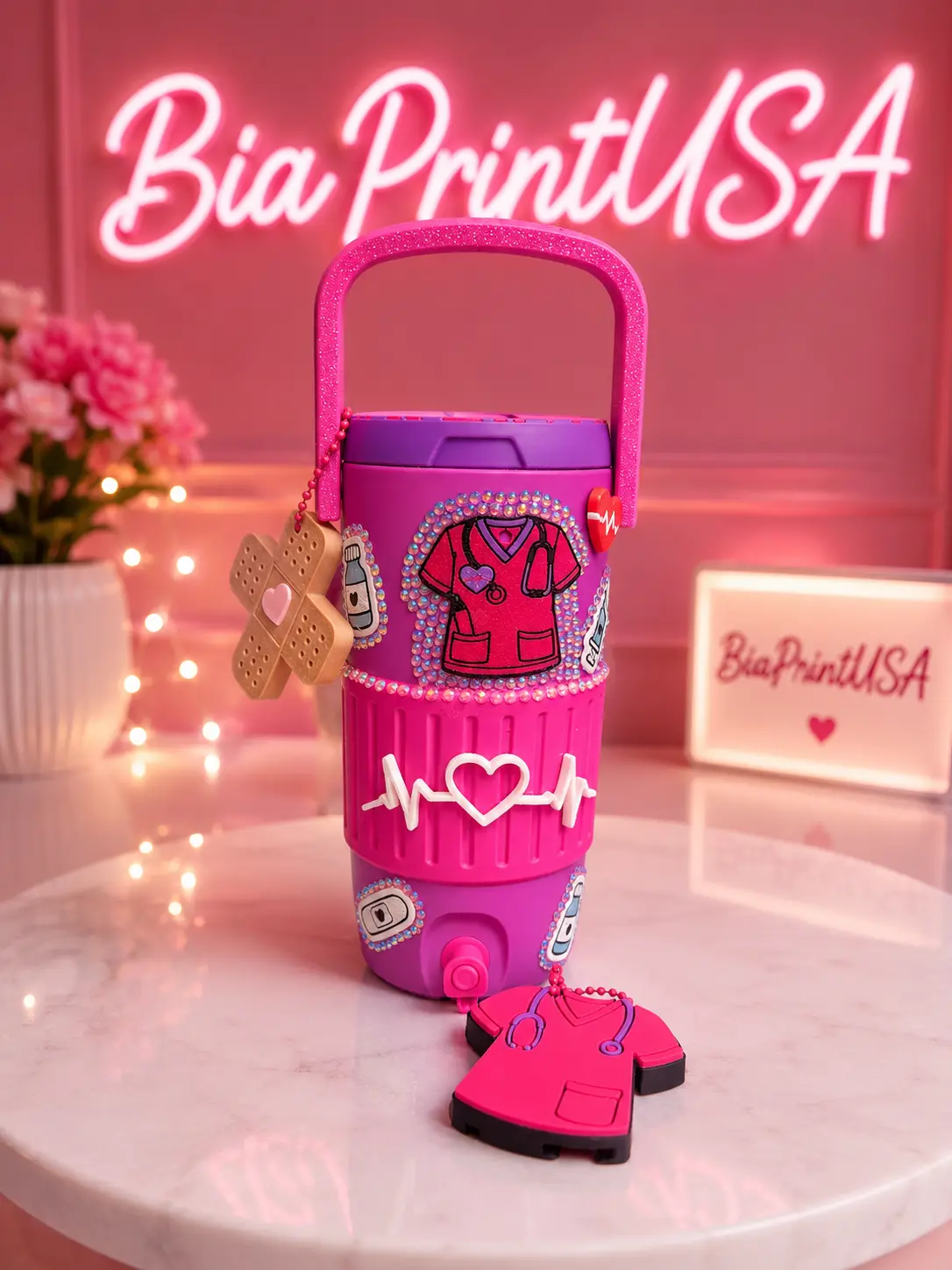 Personalized Nurse Theme Slim Can Cooler - 3D Printed with Medical Icons, Custom Name Printing, Single Unit, Nurse Gift Ideas