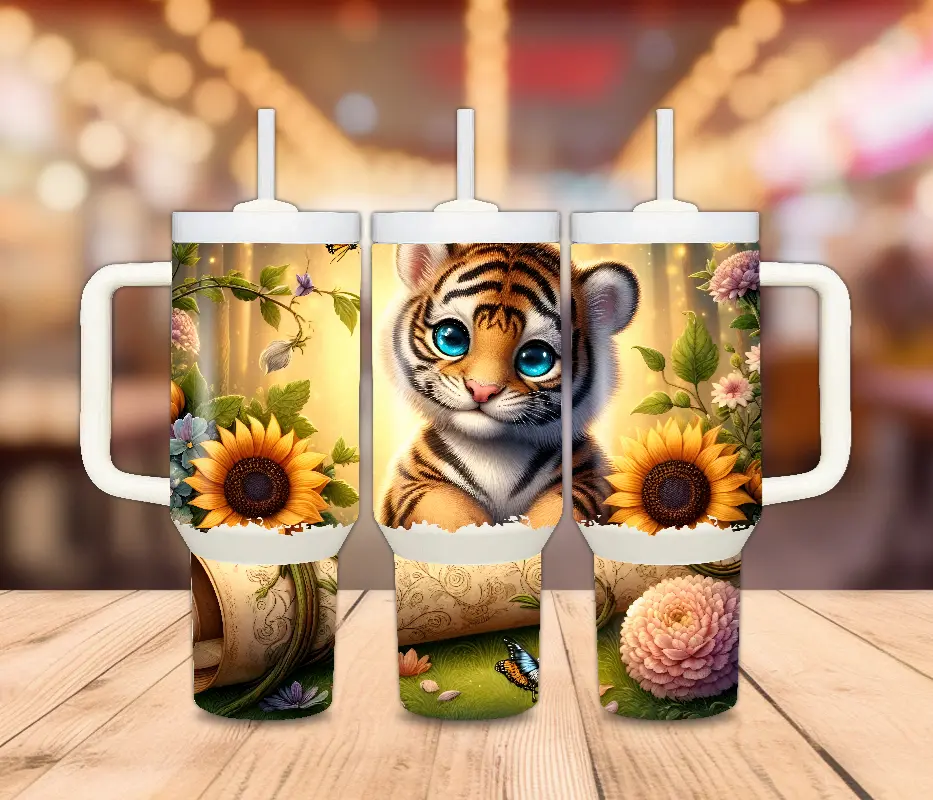 40 Oz. Baby Tiger and Sunflowers Tumbler