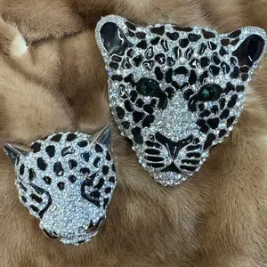 Crystal Leopard Head Ornaments for Christmas Tree - Pair of Sparkling Leopard Head Decorations for Festive Tree Adornments