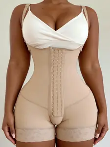 1 Count Women's High Stretch Fabric Comfortable Open Bust Body Shaper, Fajas, Colombian Shapewear, Tight Fit Shapewear, Butt Enhancing Abdomen Smoothing Bodysuit for Ladies, Adjustable Hooks Closure Lace Detail Jumpsuit, Suitable for Daily & Party