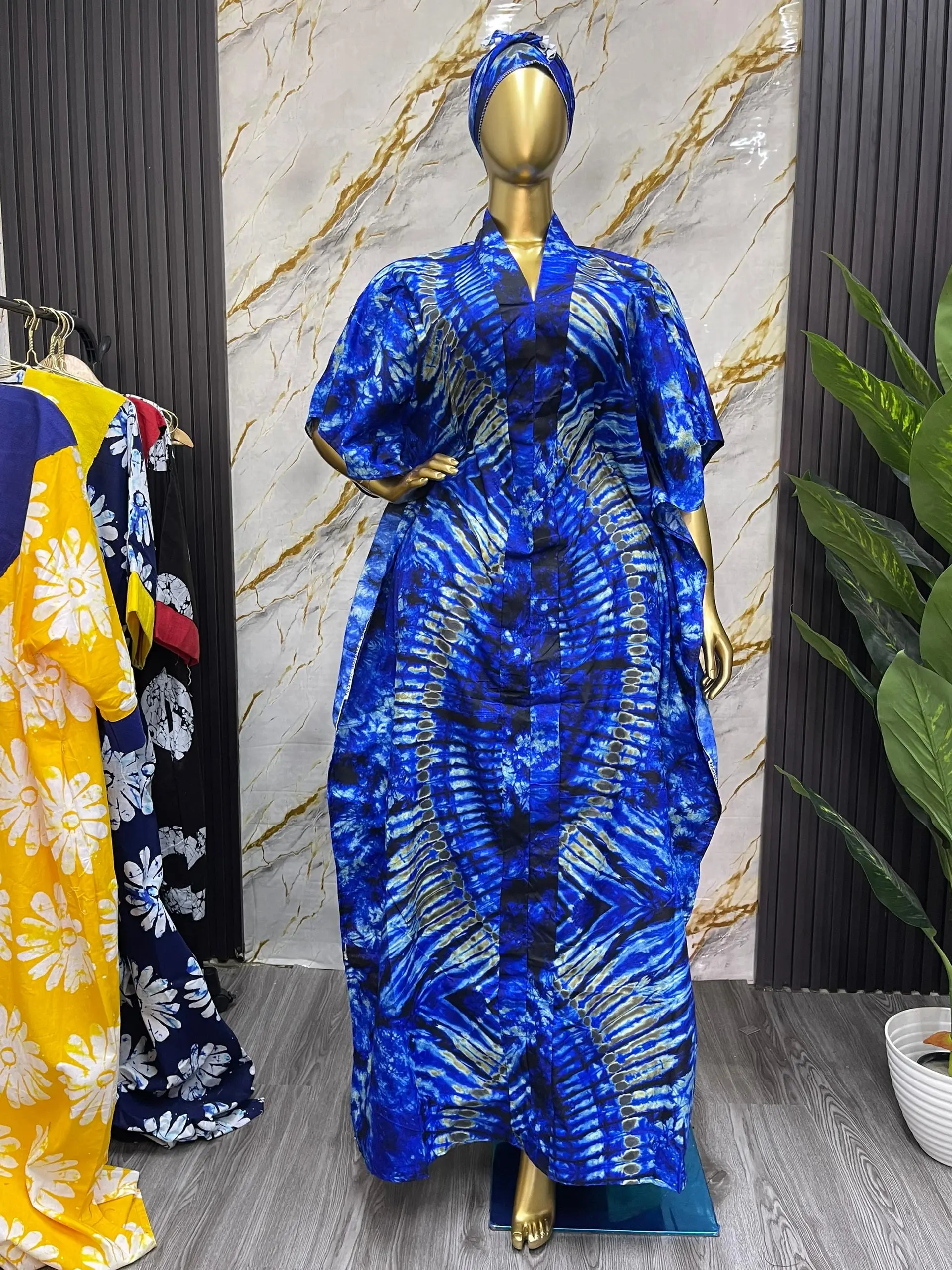 Women's Classy Lady Ankara Boubou Casual Short-Sleeve Dress - Adjustable Pull-On, Newly Sown Fabric, 1-Size Fits All, Modest Ready-to-Wear African Wear, Elegant