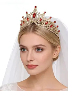 Fashion Women Crystal Bride Crown, Luxurious Versatile Birthday Wedding Accessories, Vintage Alloy Rhinestone Headpiece, All Seasons