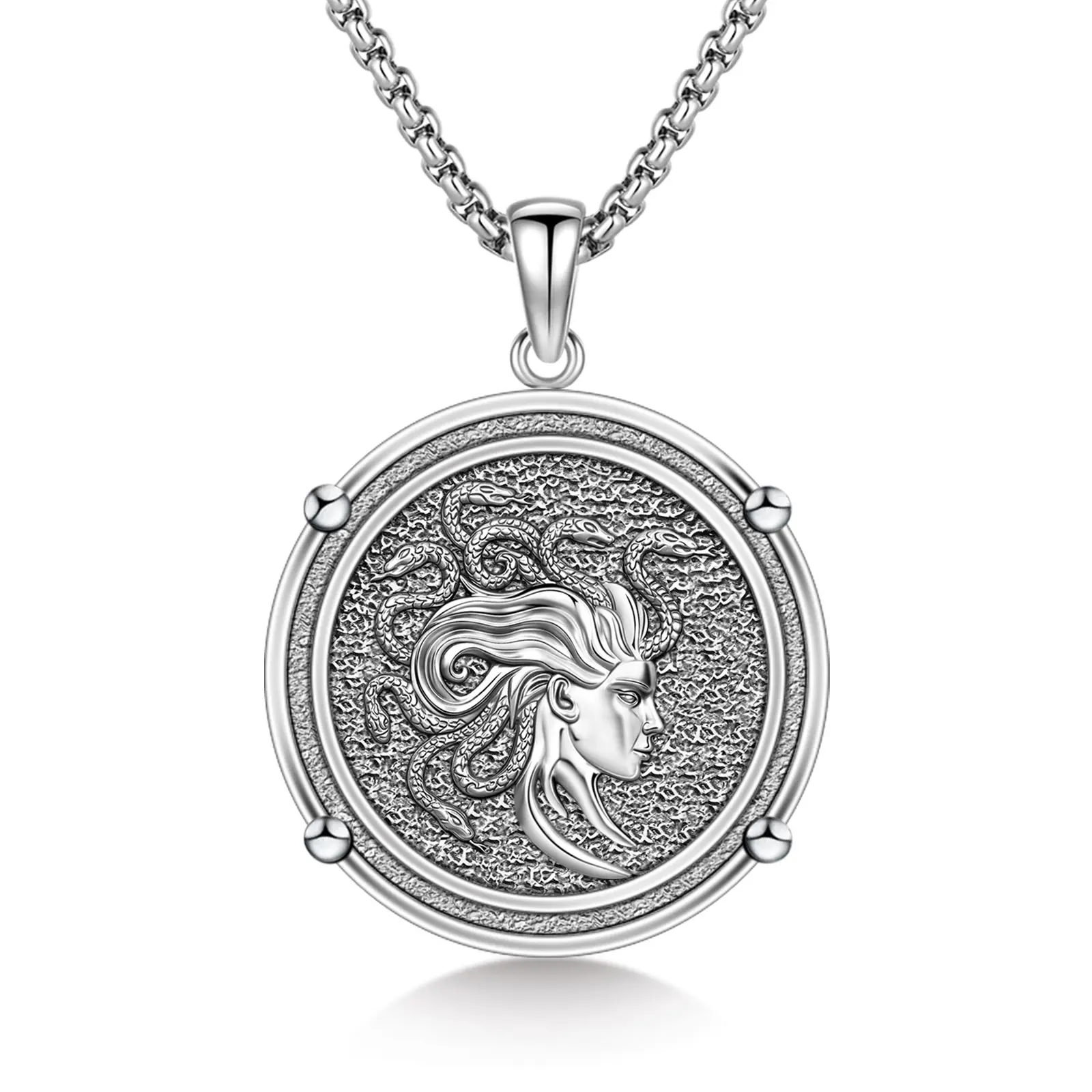 Silver Medusa Pendant Necklace, Fashion Costume Jewelry Amulet for Women, Anniversary Gift