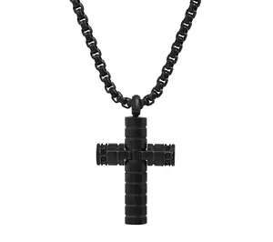 Steel by Design Men's Black IP Cross Pend ant w/ Chain