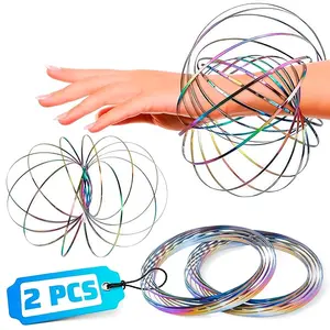 5.1" Flow Ring Spinner Ring, Rust Resistant Stainless Steel Infinity Loop with Changing Colors & Geometric Spin- Flat Folding,Flat Folding, Kinetic Magic Rings for Relaxation & Calming Motion 2Pcs
