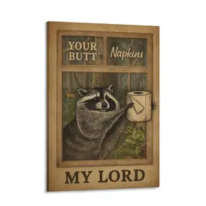 Funny Bathroom Poster Wall Art, Raccoon with a Toilet Paper Roll, Your butt napkins My lord Bathroom Art, Vintage Animal Photo, Raccoon Humor Print