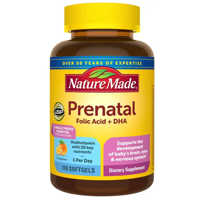 Nature Made Prenatal Vitamins for Women with Folic Acid + DHA, 110 Softgels