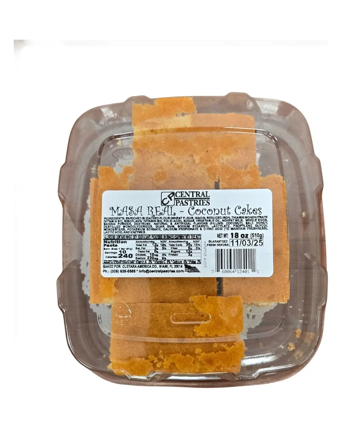 Central Pastries Masa Real Coconut Sandwich Snack Cake, 18oz Ambient Temp Snack, Nata-Rich Creamy Texture, Made with Real Coconut, Indulgent Treat, Snack Cakes