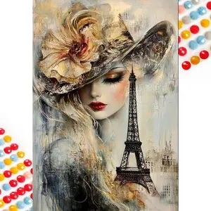 5D DIY Full Drill Round Diamond Painting - Diamond Painting Kit, Woman, Eiffel Tower Mosaic Canvas DIY Wall Art, Home Wall Decoration