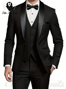 Men's 3pcs Slim-Fit Maroon Suit Set - Full Wedding & Business Uniform with Vest, Pants & Tie | Luxury Tailored Suit Jacket, Dress Shirt Collar | All-Season Formal Wear for Weddings, Work, Prom (Hand Wash/Dry Clean)