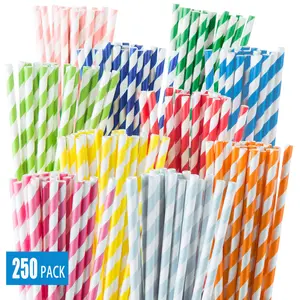 250 10-color disposable striped straws, paper straws for drinking and decorating, for Christmas parties