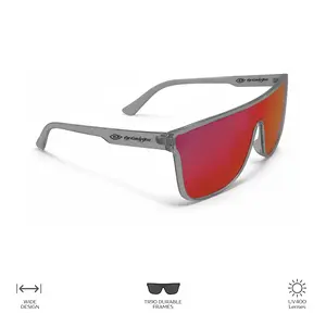 Red Friction UV400 Polarized Full Face Red/Orange Lens Grey Satin Feeling Arms Frames Wide Design TR90 Durable Frames