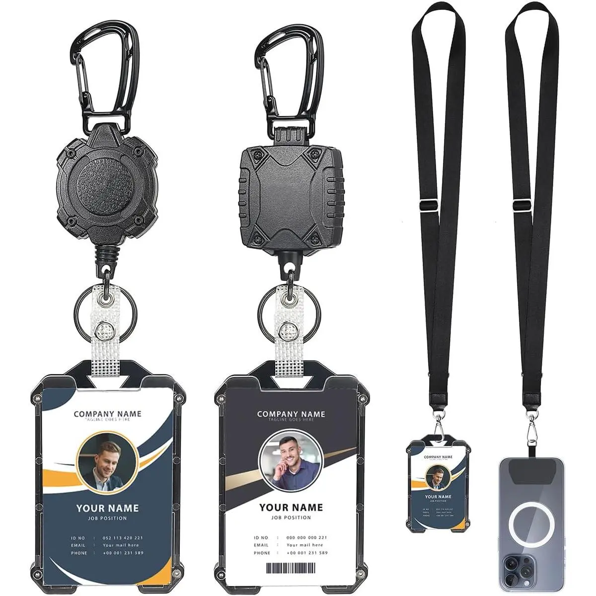Badge Holder Retractable Clip Heavy Duty Carabiner Badge Reel  with Lanyard ID Cards Holder Cool  ID Holder