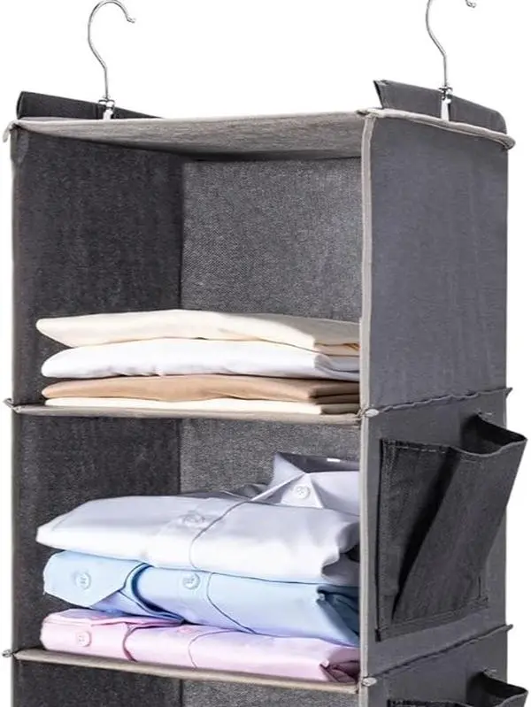 Hanging Closet Organize and Shelves 5-Hanging Shelf with 2 Side Pockets Storage Foldable