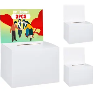 3 Pack Ballot Boxes with Slot 6.5" x 4.5" x 4.5" Suggestion Boxes Donation Box for Fundraising White Cardboard Box with Removable Header for Business Voting Collecting Card Charity