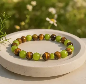 Arpurraina Money Attraction Bracelet Tiger Eye Stone Green Aventurine Round Beaded Stretch Bracelet Women Men Jewelry Gift