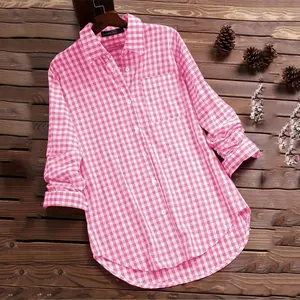 Plaid Pattern Button Front Shirt, Casual Long Sleeve Lapel Shirt For Spring & Fall, Women's Clothing