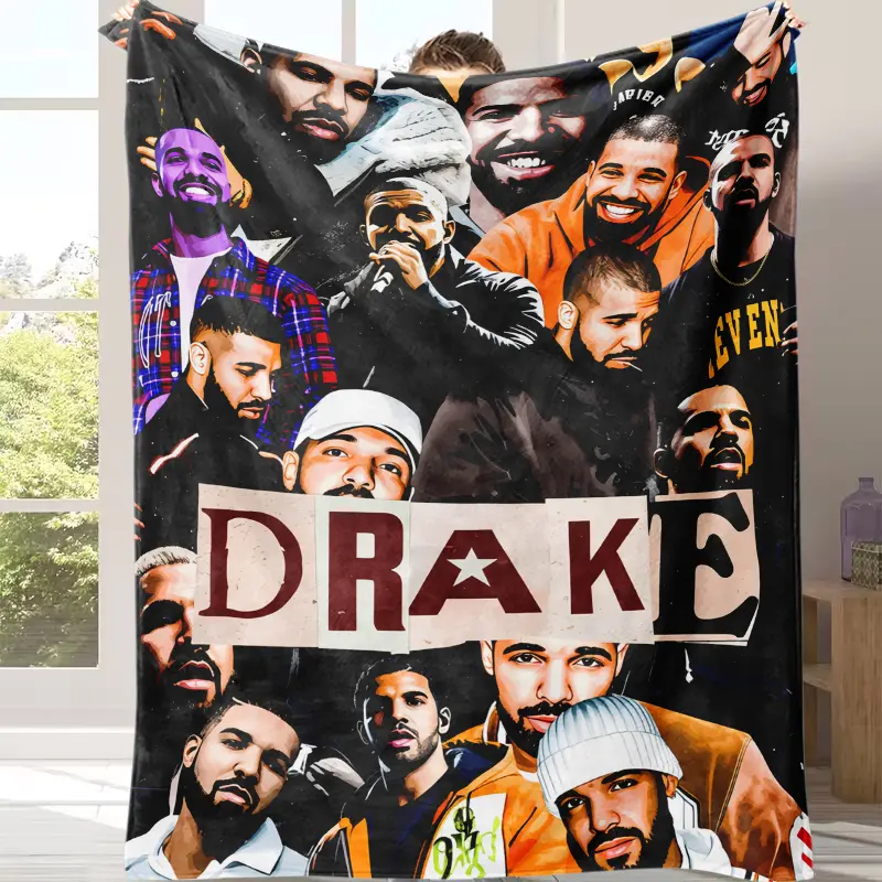Countdown Sale! Drakes Graphic Pattern Music Themed Soft Throw Blanket - Rapper Singer Album Cover Decor for Bed, Sofa - Birthday Holiday Gifts, Graphic Pattern Blankets, Music Themed Blankets Cozy