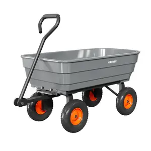 [FLASH SALE] Garvee Garden Dump Cart 600 lb Capacity, 10" All-Terrain Wheel Utility Wagon with Steel Frame, Poly Bed, Quick-Release Dump & 180° Handle, Gray/Orange