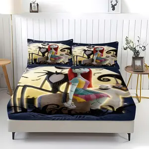 3-piece Christmas Eve Horror Pattern Bed Sheet Set, including 1 bed sheet and 2 pillowcases, with anti slip dust cover suitable for children's and adult bedrooms, suitable for daily holiday, birthday, and gift giving