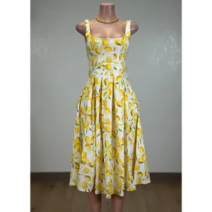 ILEANA LEMON PRINT WOVEN MIDI DRESS