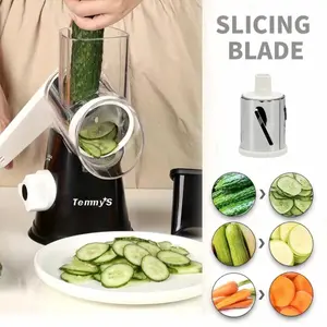Cheese Grater, Kitchen Mandoline Vegetable Slicer With 3 Interchangeable Blades, Easy To Clean Rotary Grater Slicer For Fruit, Grinder For Potato, Carrot, Nuts