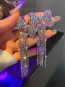 Rhinestone Decorated Bowknot Design Dangle Earrings, High Quality Earrings, Fashionable Jewelry for Women, Trendy All-match & Exquisite Jewelry for Birthday Gift
