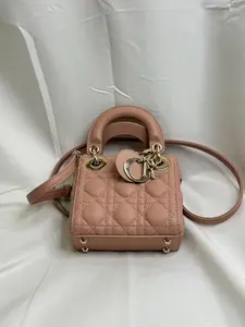 Pre-owned Dior lambskin Crossbody Bags Christian Lady Cannage Micro Leather 2 Way Handbag Pink