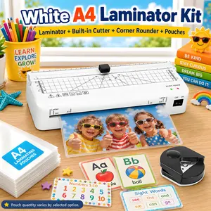 A4 Laminating Machine, Portable 4-in-1 Laminator Kit with Built-in Cutter, Corner Rounder and Pouches, Compact Laminator for Classroom, Home Learning, Office, Photos and Documents