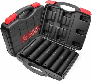 1/2 Inch Drive Extra Deep Long Socket Set, 6 count Extended Length Impact Socket Set Contains Sizes 3/4", 7/8", 15/16", 1-1/16", 1-1/8", 1-1/4", Specifically Designed for High Torque Applications