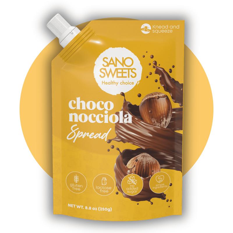 Sano Box - Includes 4 spreads + 2 wafers | Milk Caramel (dulce de leche), Pistachio & Macadamia, Choco Nocciola & Triple Chocolate | 2 Assorted wafers
