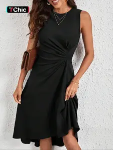 Women's Plain A Line Dress, Minimalist Elegant Sleeveless Round Neck Short Dress for Party Holiday Wedding Guest, Ladies Summer Clothes, Womenswear, Elegant Dresses, Formal Dresses Women